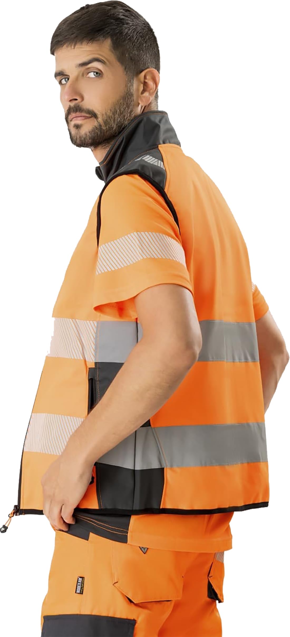 WORKTEAM Chaleco Softshell de Trabajo Alta Visibilidad, Cintas Reflectantes Discontinuas, Cortavientos, Impermeable e Interior de Alta Capacidad Térmica. Unisex
