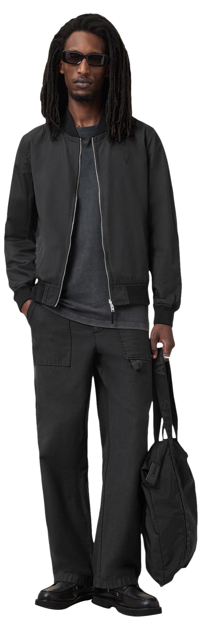 AllSaints Rev Bassett Bomber pour homme, Noir/​vert terne, Large