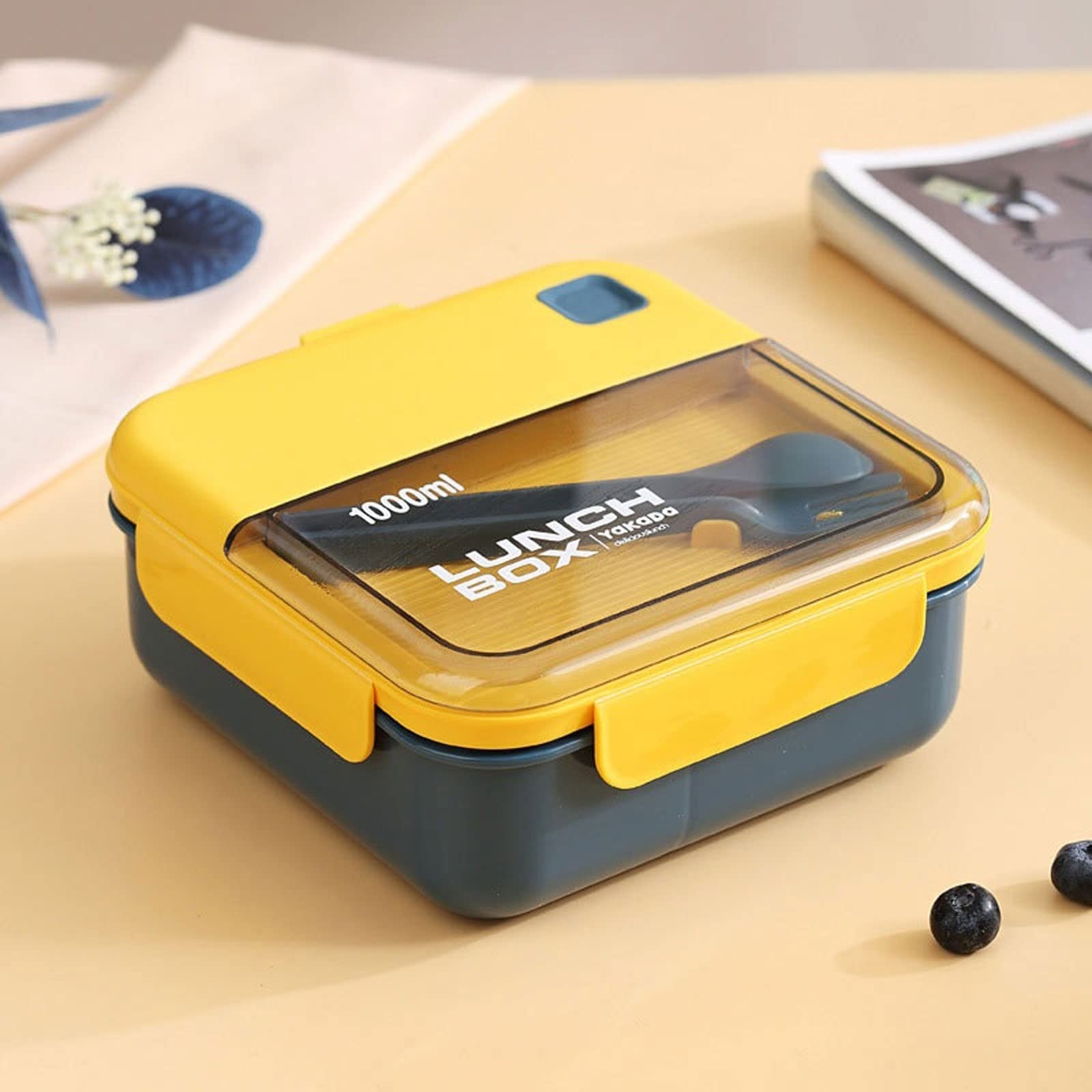 JINGYAN Boîte à bento Lunch Box Layers Grids Office Worker Microwave Hermetic Bento Box Outdoor Picnic Fruit Food Container with Fork Spoon(Red)