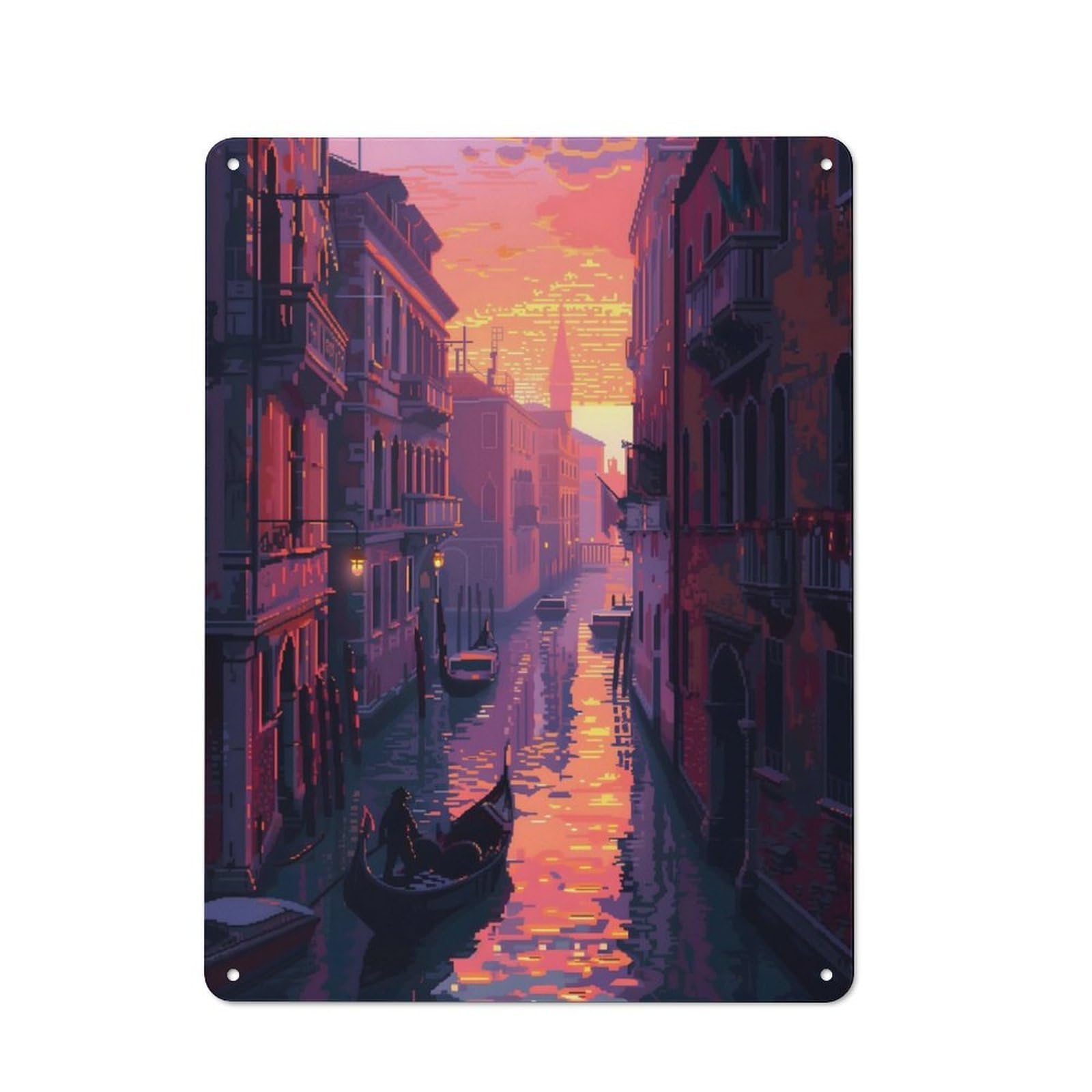 Junmoney Italy Venice Pixel Art Tin Sign 40X30cm With For Pub Or Café, Retro-Style Decor, Suited To Café Interior Fans