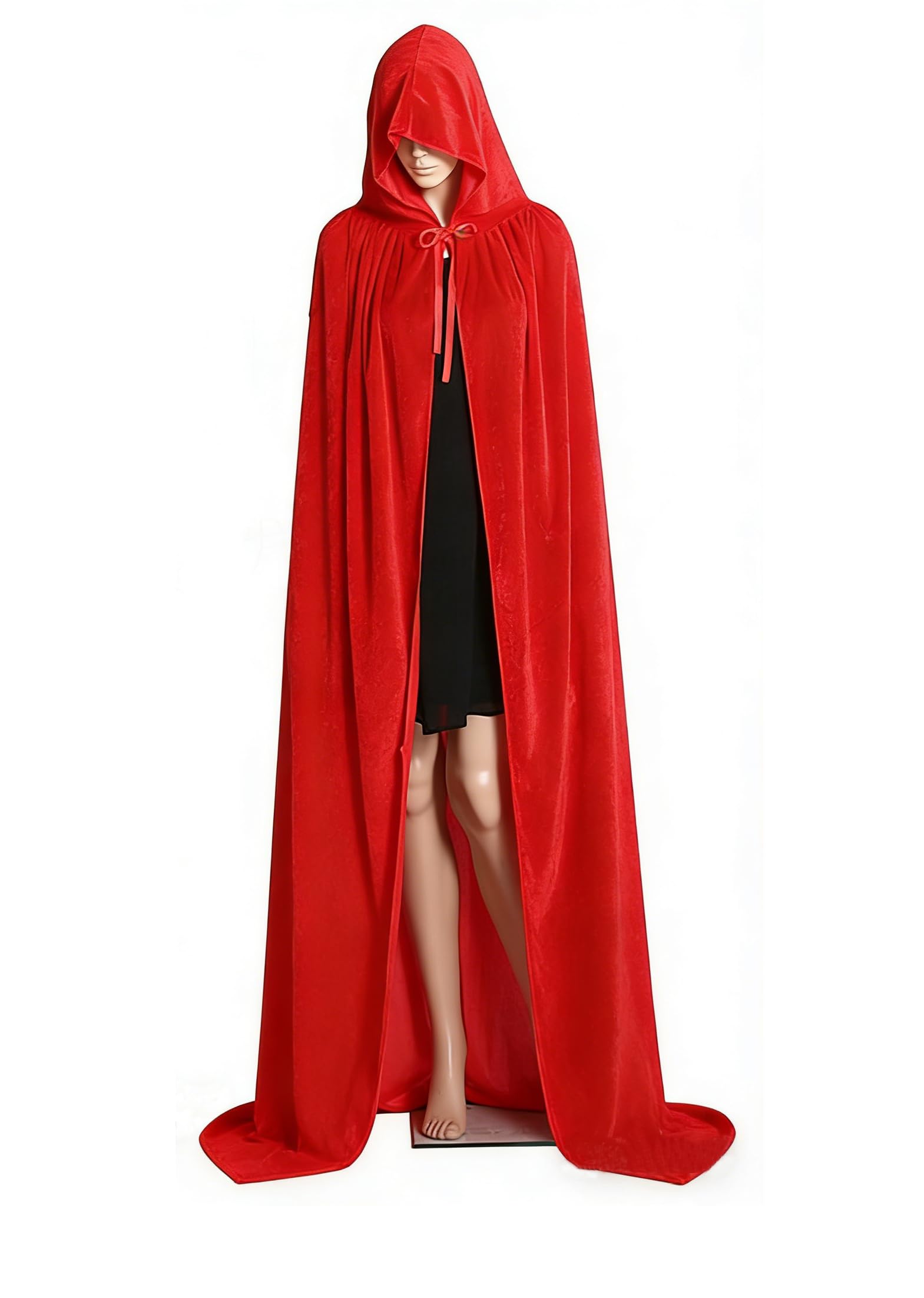 BEWECASU Unisex Hooded Cloak Adults Halloween Cloak Long Velvet Cape Cosplay Costumes(Red,One Size)