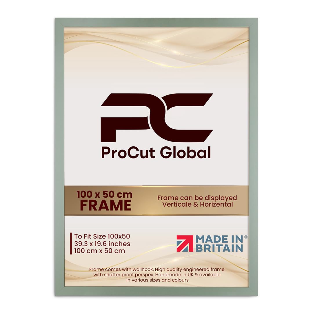 Procut Global 100X50CM Green Picture Frames - Modern Wooden Photo Frame with Shatterproof Perspex for Wall or Tabletop - Perfect for Posters, Certificates, Prints - Sizes & Colors Available