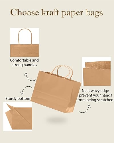 Miniatura 2 de qiqee Bolsa de regalo grande de 13 x 4.5 x 10 pulgadas con asas, 100 bolsas de papel de regalo, bolsas marrones, múltiples usos (ancho grande)