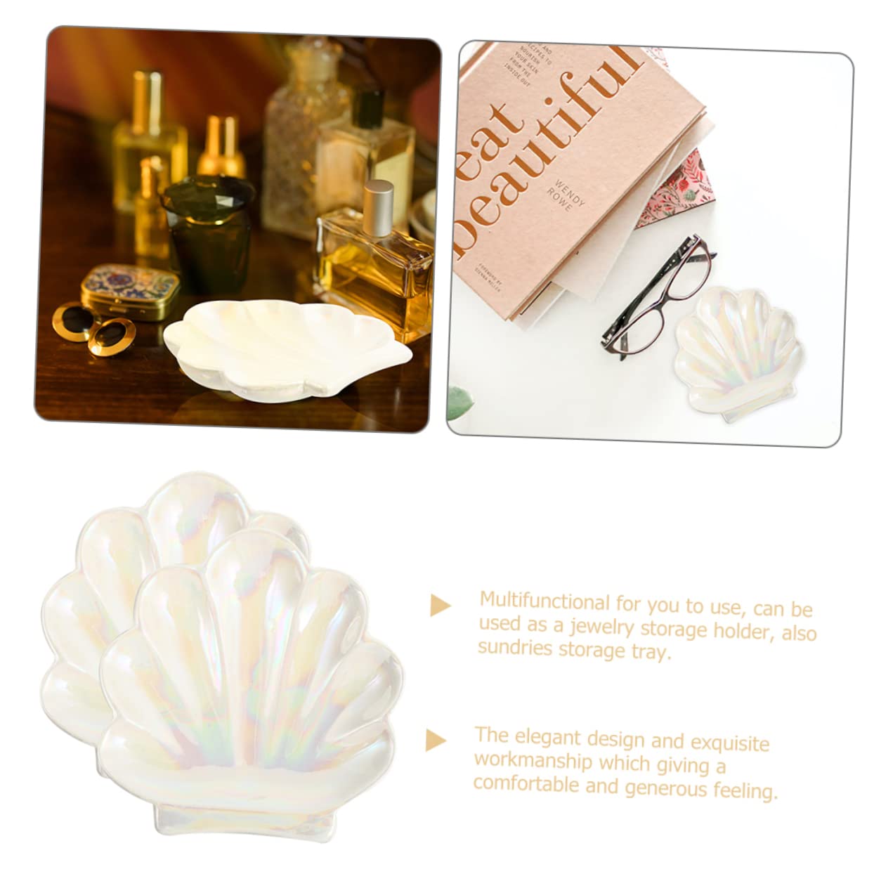 2 szt. Talerz z biżuterią z muszli Talerz z biżuterią Talerz z biżuterią ceramiczną Talerz z motywem oceanicznym Talerz z muszli Uchwyt pierścieniowy Naczynia na ozdoby Talerz na ozdoby Damskie prezen