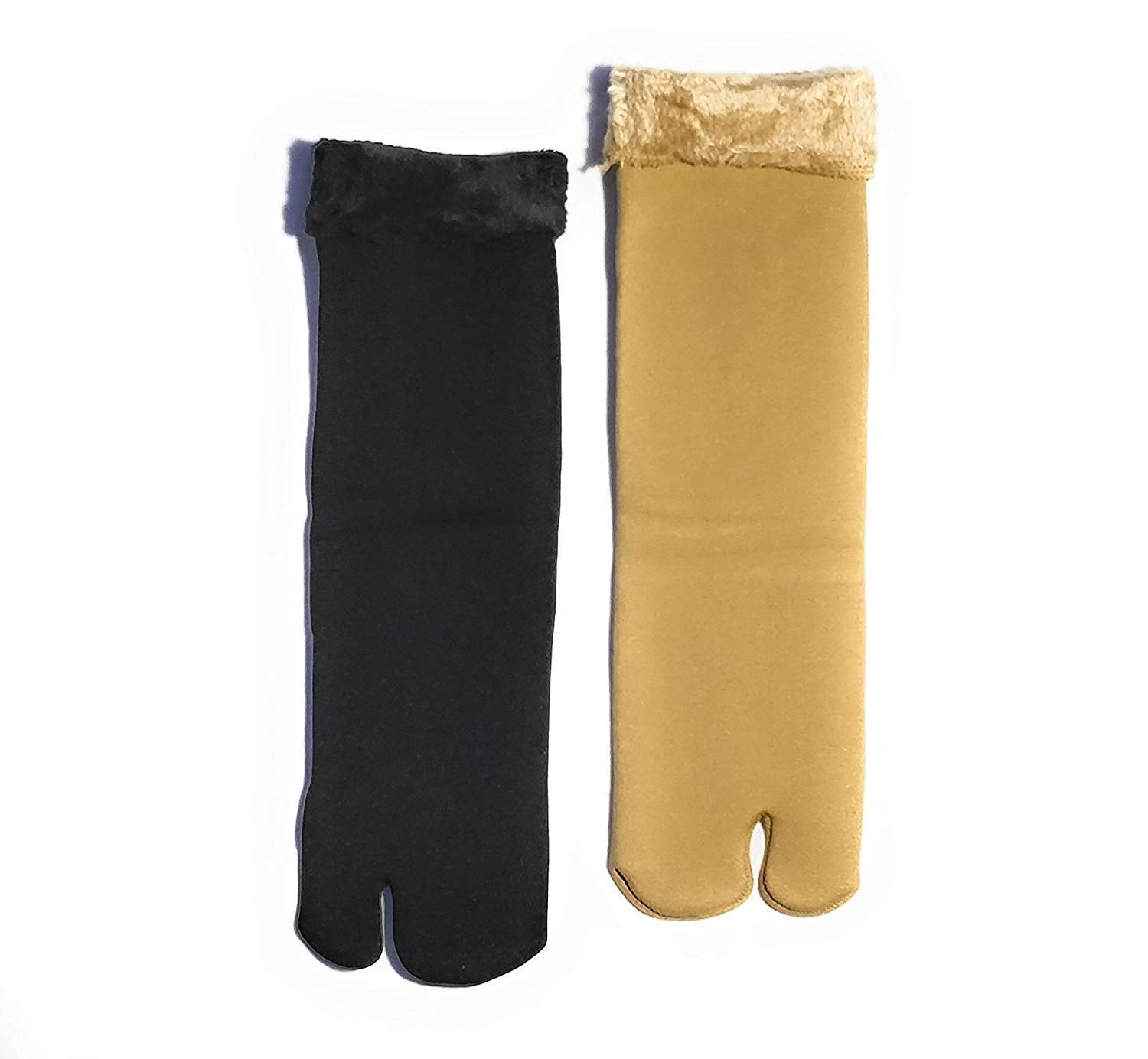queery Pack of 2 Solid Winter Thick Warm Fleece Lined Thermal Stretchy Elastic Velvet Socks (With Thumb) for Girls/Ladies/Women - Beige & Black-picture-37