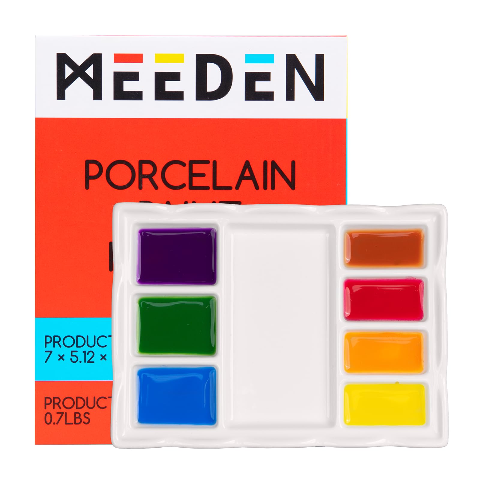 Meeden White 8-Well Ceramic Artist Paint Palette With Brush Holders, Porcelain Mixing Tray For Watercolor, Gouache, Acrylic Painting, 7”X 5.2”X 0.6”