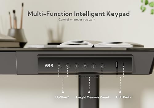 Miniatura 4 de Claiks Escritorio de pie de cristal con cajones, escritorio de pie ajustable de 48 x 24 pulgadas, escritorio de computadora para oficina en casa de