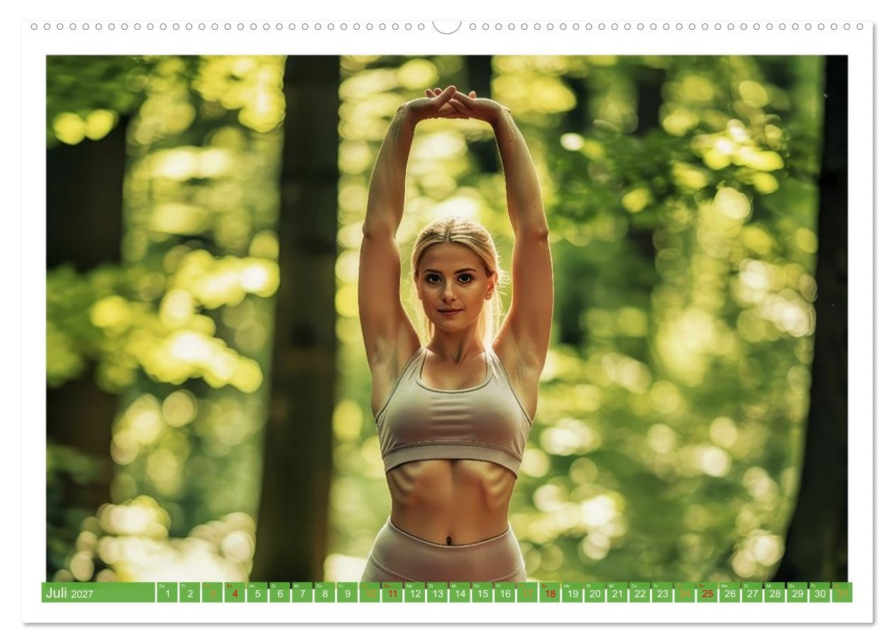 Yoga im Wald (hochwertiger Premium Wandkalender 2027 DIN A2 quer), Kunstdruck in Hochglanz: Die Übungen im Wald verbinden achtsame Bewegung mit der natürlichen Kraft des Waldes. (CALVENDO Gesundheit)