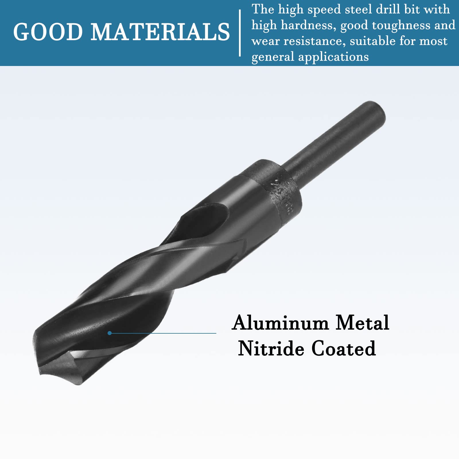 QUARKZMAN 1/2" Vástago 24mm Taladro Barrena x 1uds Alta Velocidad Acero 9341 Reducido Vástago Helicoidales Brocas para Industria Hogar Aluminio Metal, [Nitruro Revestido, Negro]