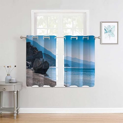 Miniatura 2 de Basement Window Curtains Beach View Coastline Soundproof Door Cover Cortinas para Ventanas De Cuarto 55Inch Width by 55Inch Length,2 Panels
