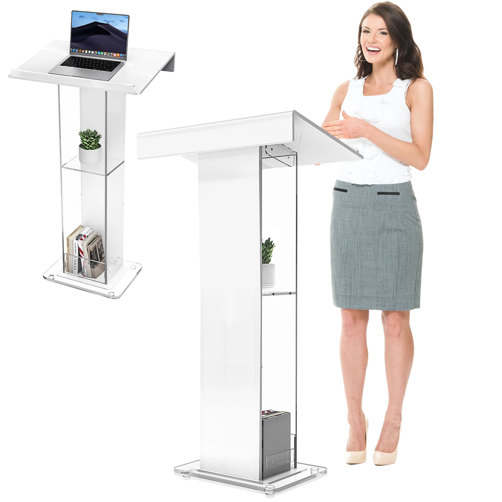 Pupitre en acrylique - Hauteur confortable : 115 cm - Épaisseur : 10 mm - Transparent - Avec compartiments de rangement - Étanche - Pour salle de classe, conférence, mariage et plus encore