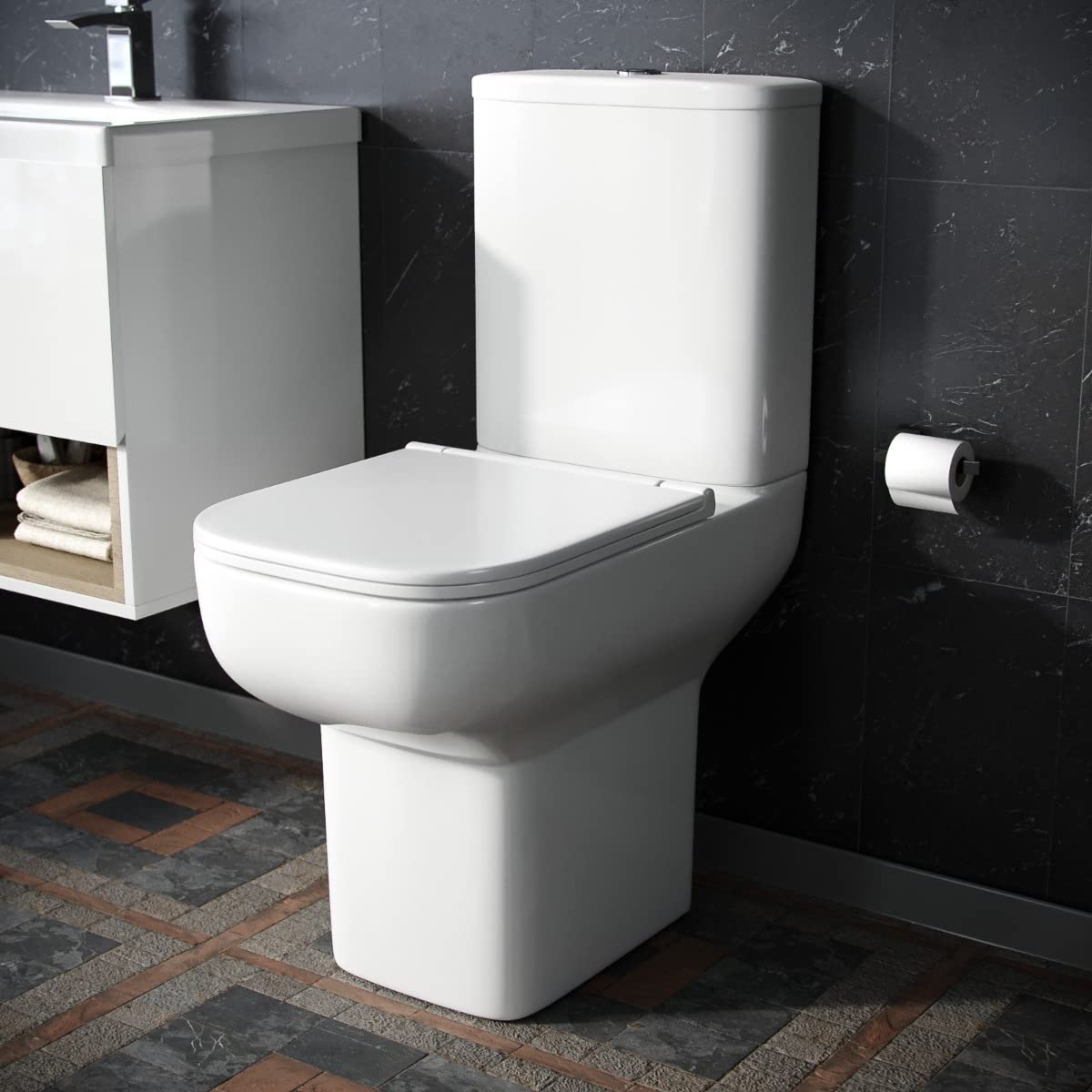 Nes Home Louie Comfort Height Close Coupled Toilet Pan, Cistern & Soft Close Seat