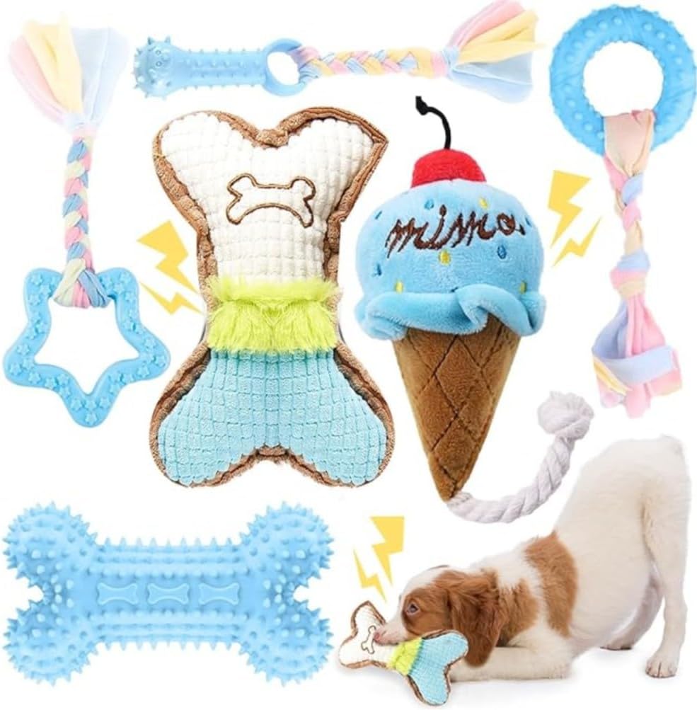 6 Pack Puppy Chew Toys - Soft Thicker and Durable Rubber Interactive Fetch Toys for Dog Teeth Cleaning and Training (Blue)