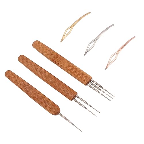 Miniatura 6 de Herramienta de rastas, 6 piezas, juego de ganchos de ganchillo para rastas de pelo de madera de aleación, aguja de tejer para trenza, bricolaje y