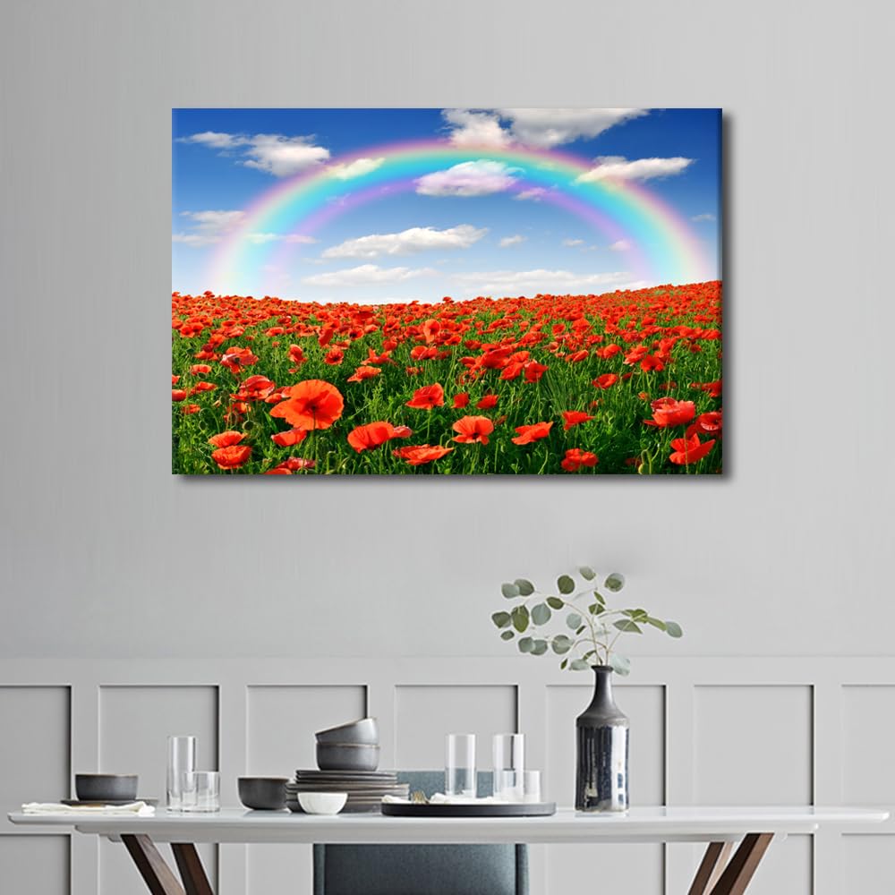 TISHIRON 1 Piece Rainbow Wall Art Decor Canvas Prints Wall Art Poppy Wall Decor Modern Wall Art Framed Flowers Art Wall Office Room Decor Family Wall Decor Artwork Hanging - Image 3