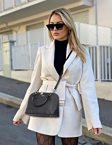 Miniatura 2 de Bolsos cruzados pequeños para mujeres, clásico, doble cremallera, asa superior, cartera de cúpula, bolso de hombro