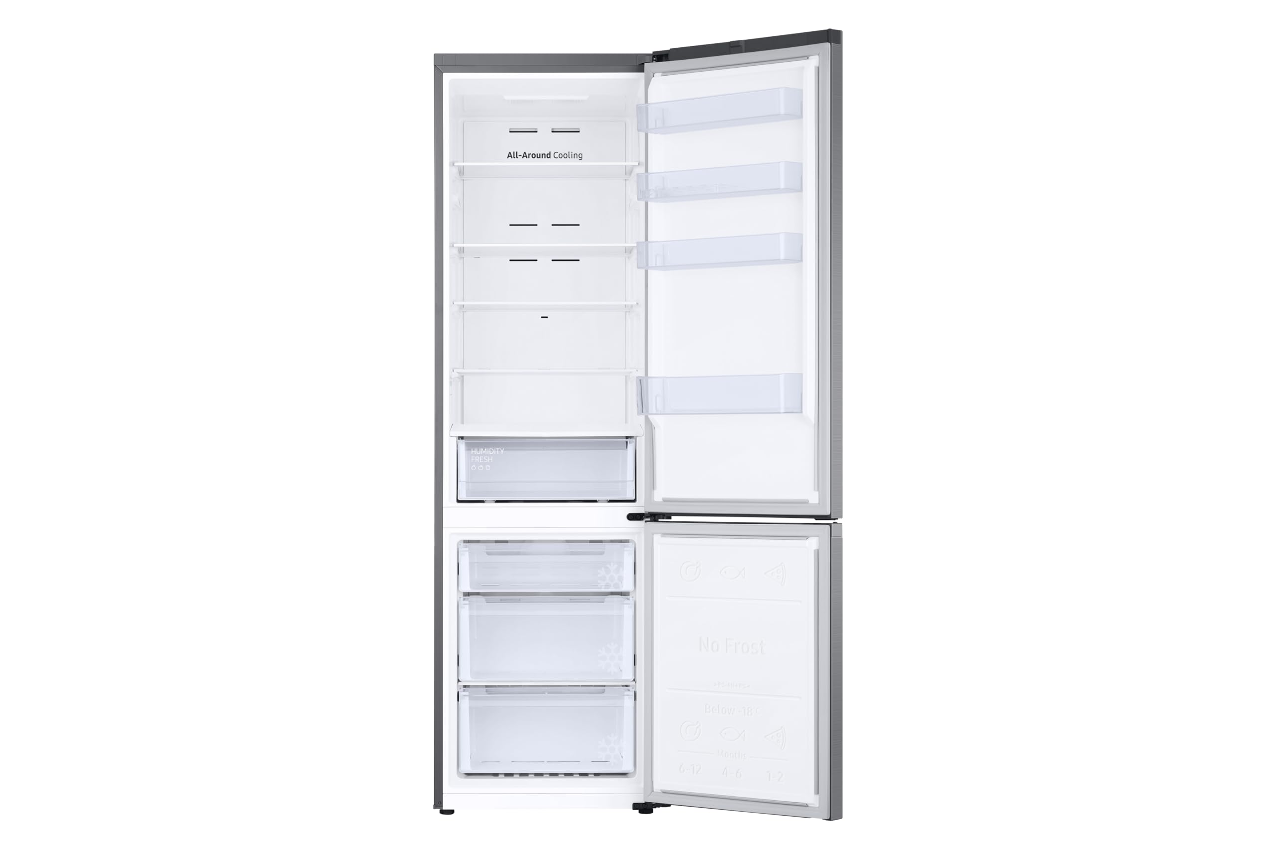 Samsung Frigorífico Combi No Frost 203cm 390L SpaceMax RB38C600CS9/EF | Enfriamiento uniforme, Ahorra hasta un 15% de energía gracias a la IA, Power Cool, Power Freeze, Compresor Digital Inverter