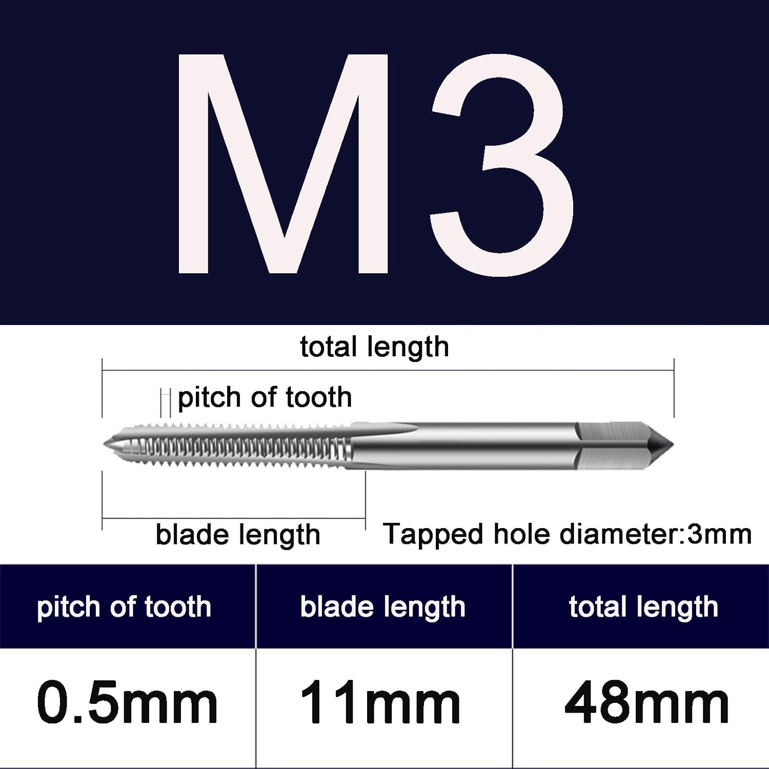 2Pcs Metric Thread Tap M3 x 0.5, HSS Machine Tap Right Hand M3 x 0.5mm High Speed Steel Harder 6542 Straight Flutes Screw Tapping Threading Machinist Repair, Can Tap Steel and Stainless Steel