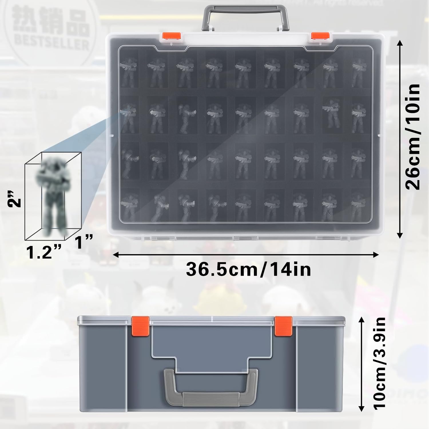 Lot de 2 Rangement Miniature Robuste Mallette de Transport pour Figurines - 144 Emplacements Mallette Robuste pour Figurines avec 2 Couches de Mousse, Compatible avec Warhammer 40k