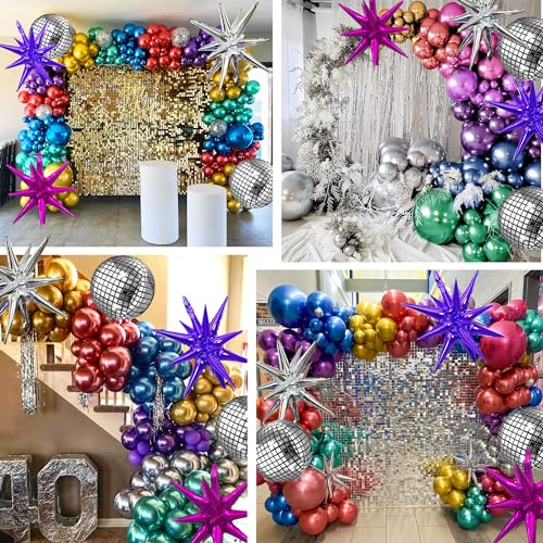 Image of 161pcs Shiny Chrome Balloon Garland Arch Kit Retro Disco Dance Party Decorations with 4D Disco Ball Balloons and Explosion Star Foil Balloons for 80s 90s Theme Neon Birthday Galaxy Supplies