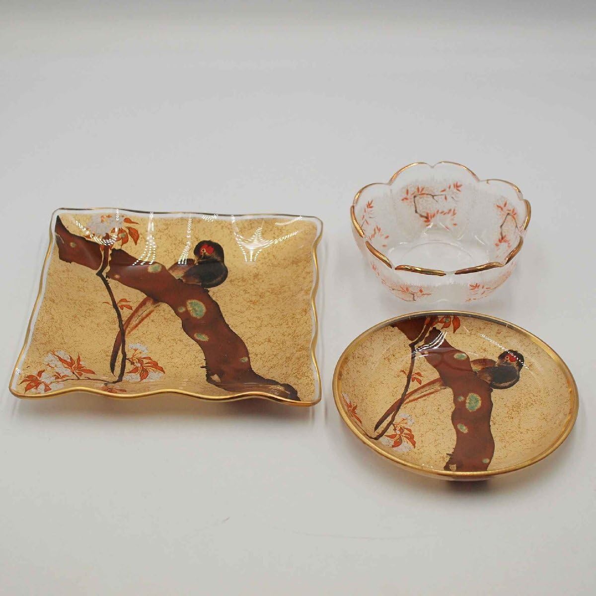 尾形光琳 花鳥風月デザインの和風ガラス皿5枚セット 尾形光琳 花鳥風月デザインの和風ガラス皿5枚セット 琳派の美 花鳥