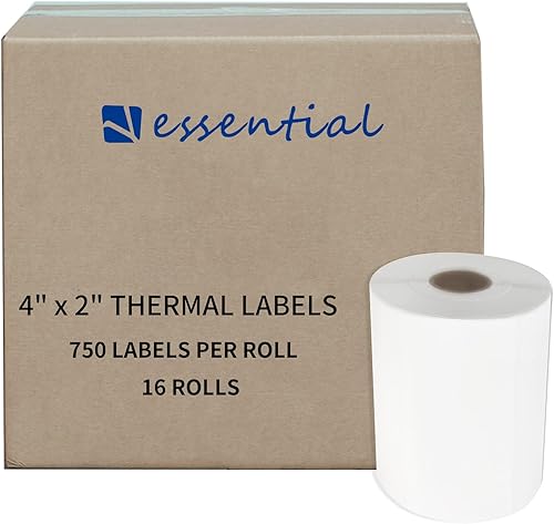 Essential - Etiquetas térmicas directas de código de barras de 4 x 2 pulgadas, impermeables y a prueba de aceite, a prueba de arañazos, 750
