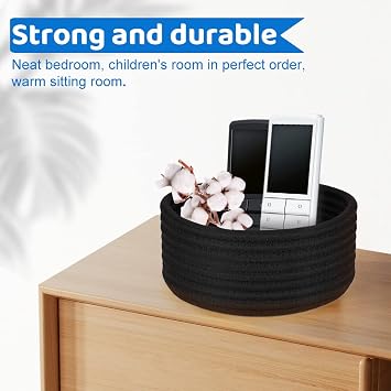2-Pack Small Woven Storage Baskets, 7.5 Inch Round Cotton Bins for Organizing Jewelry, Desk Accessories and Baby Items