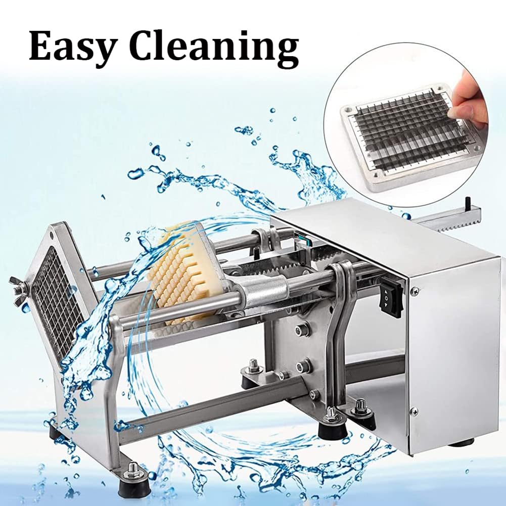 Cortadora eléctrica de papas fritas de 60 W, cortadora comercial de papas con 3 cuchillas reemplazables, picadora de vegetales de acero inoxidable, para restaurante de cocina industrial