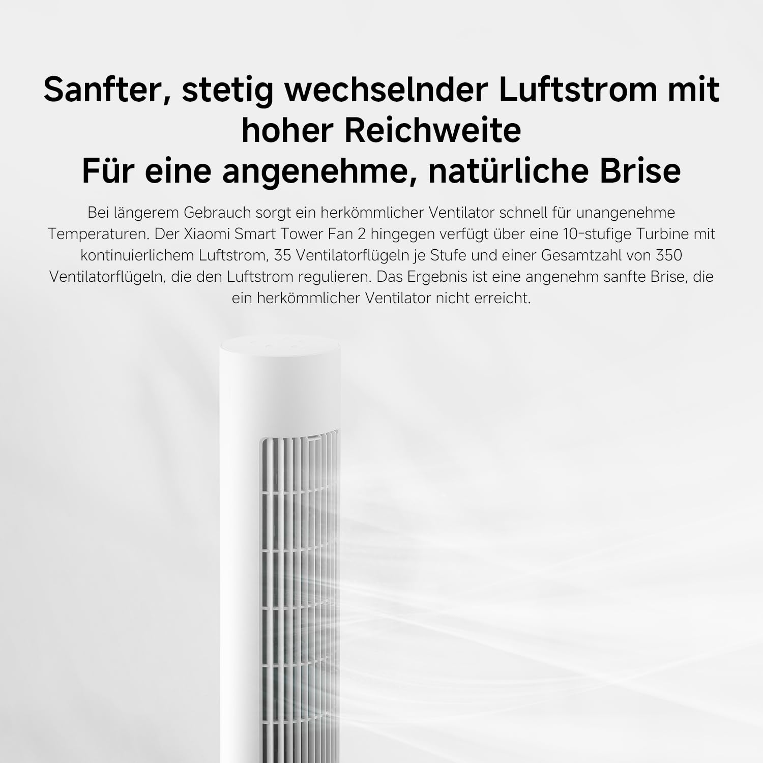 XIAOMI Smart Tower Fan 2 - Standventilator 150° Oszillation mit natürlichen Luftprofilen, Energiesparend, Ultra Leise 28.7dB(A), App-Steuerung, Weiß