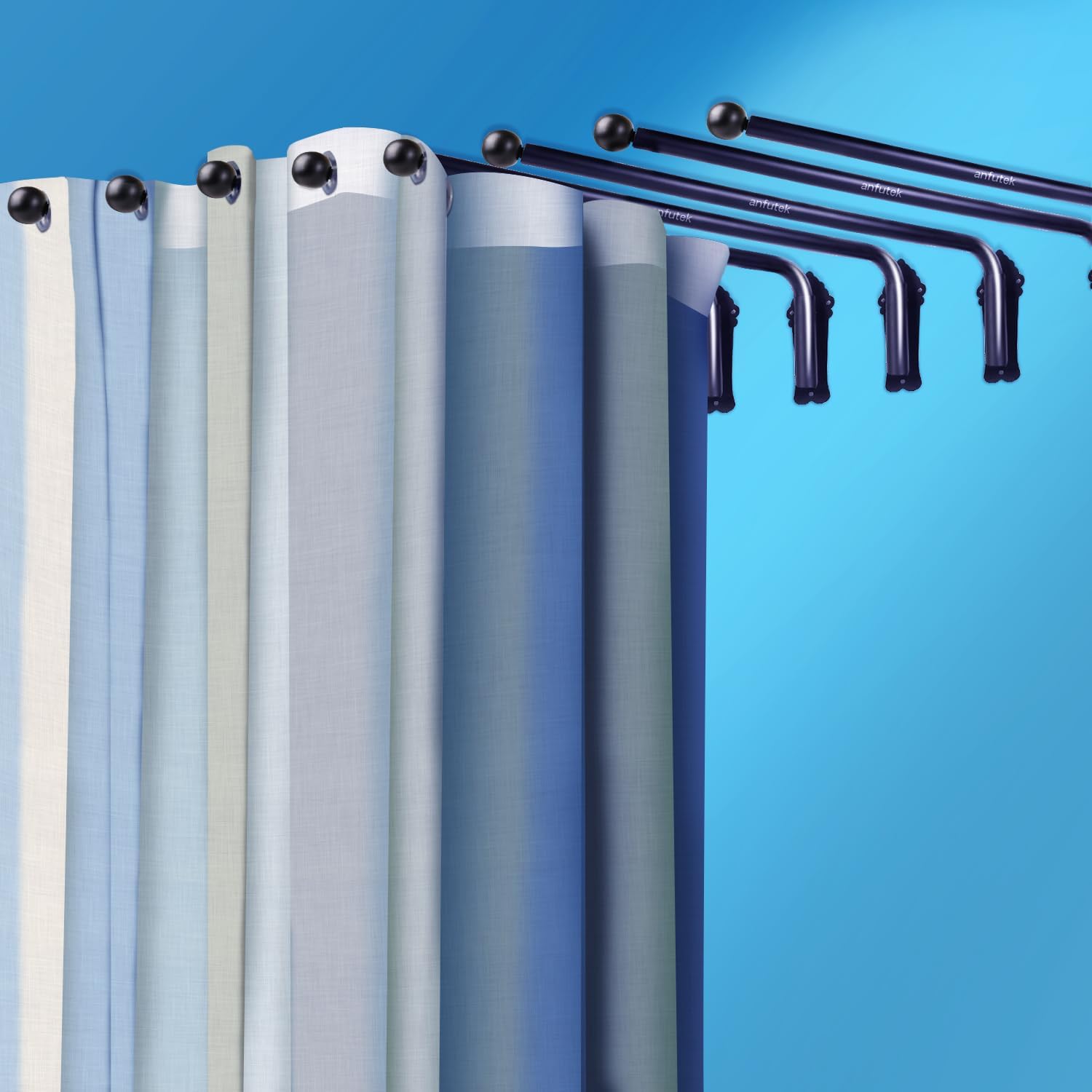 Industrial Metal Black Curtain Rod,adjustable Swing Arm