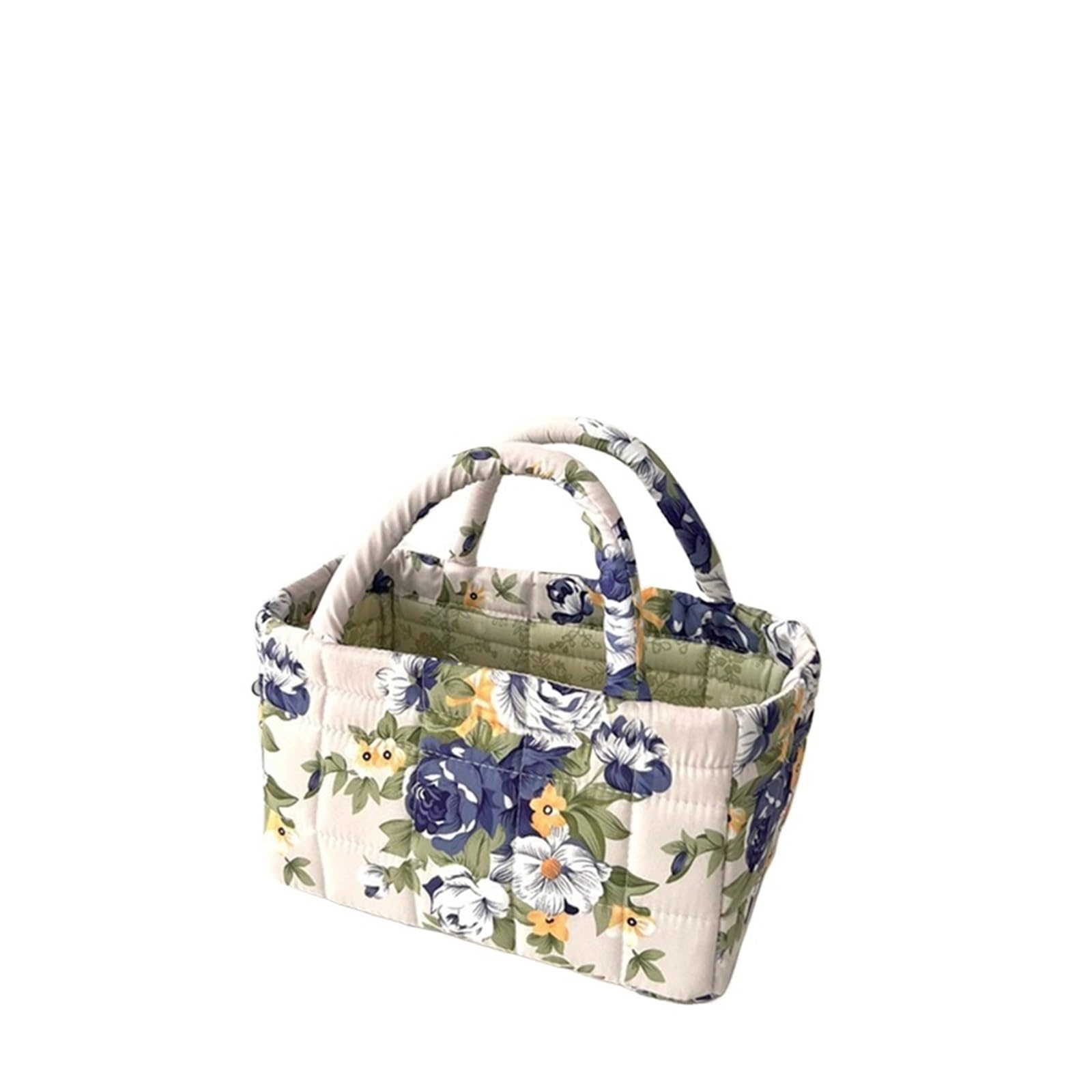 Panier de rangement en tissu avec poignées latérales et bac portable