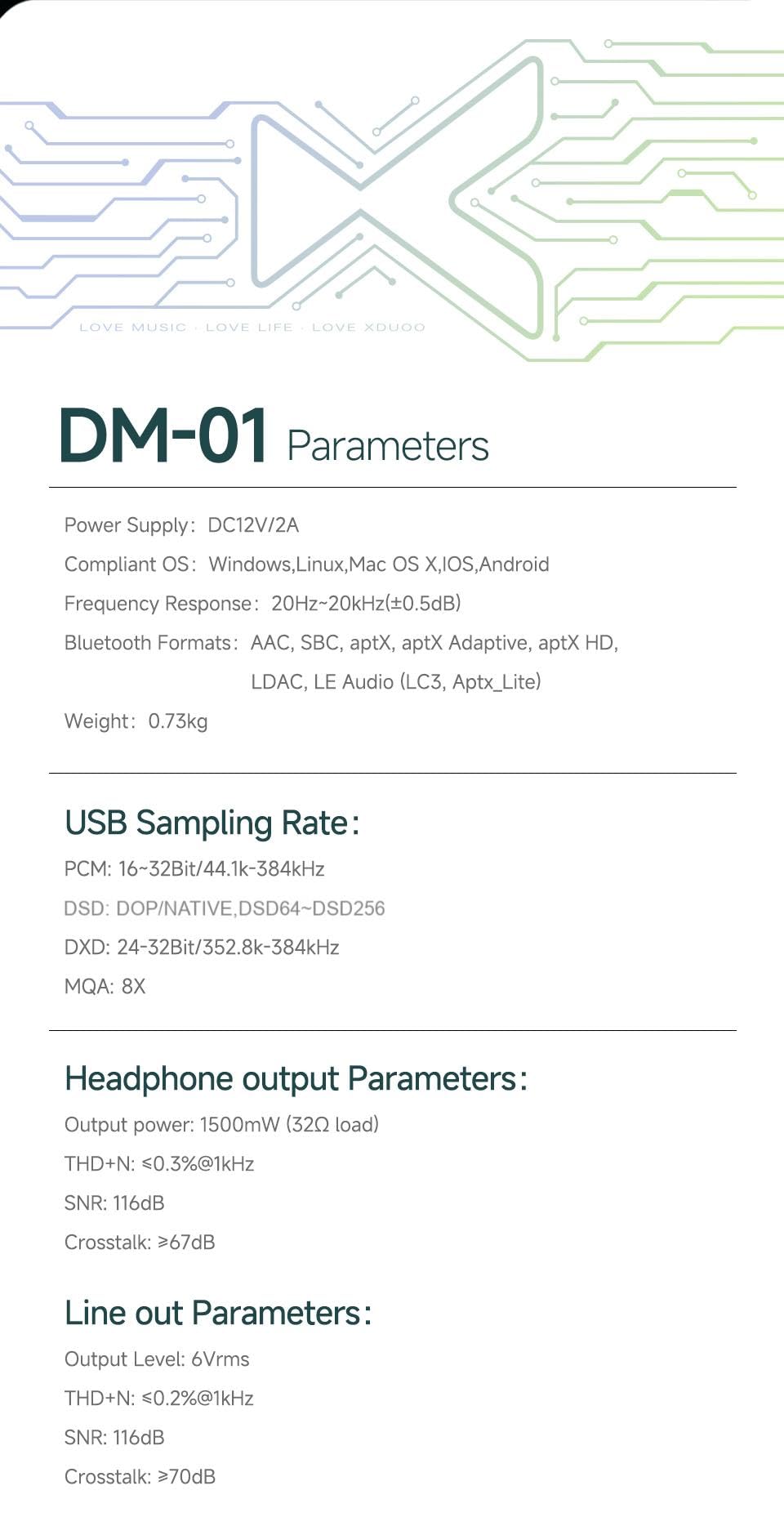 xDuoo DM-01 DAC - Amplificatore per cuffie 12AU7, ingresso USB C Bluetooth PCM32 bit/384 kHz, DSD256 e MQA 8X, adatto per cuffie da 16-600Ω