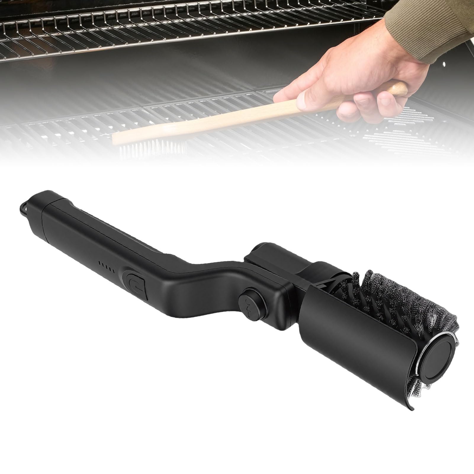 Fockety Cepillo Eléctrico Giratorio para Parrilla, Cepillo de Limpieza Inalámbrico Recargable de Acero Inoxidable con Cabezal de Repuesto, ángulo Ajustable, sin Caída de Cerdas