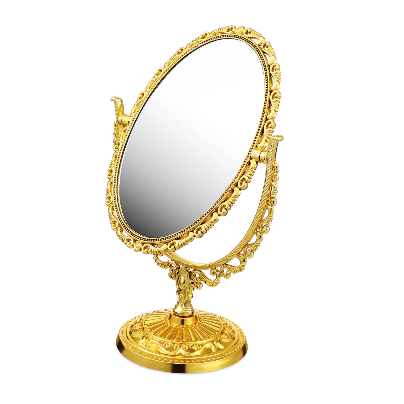 Specchio da Tavolo Oro Rotante a Forma Ellittica Doppio Lato Vintage