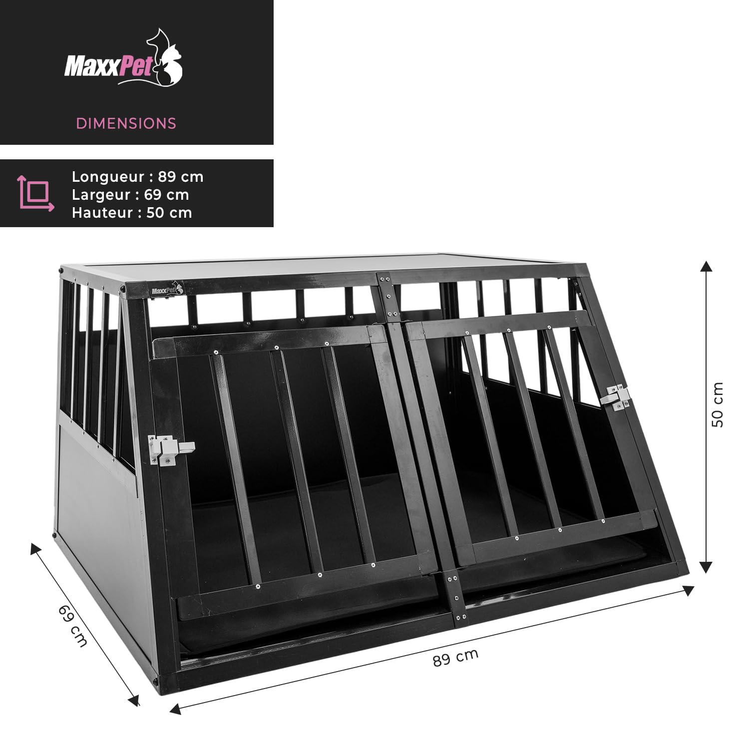 MaxxPet Cage pour Chien Voiture XXL en Aluminium, Caisse De Transport 96x91x70cm