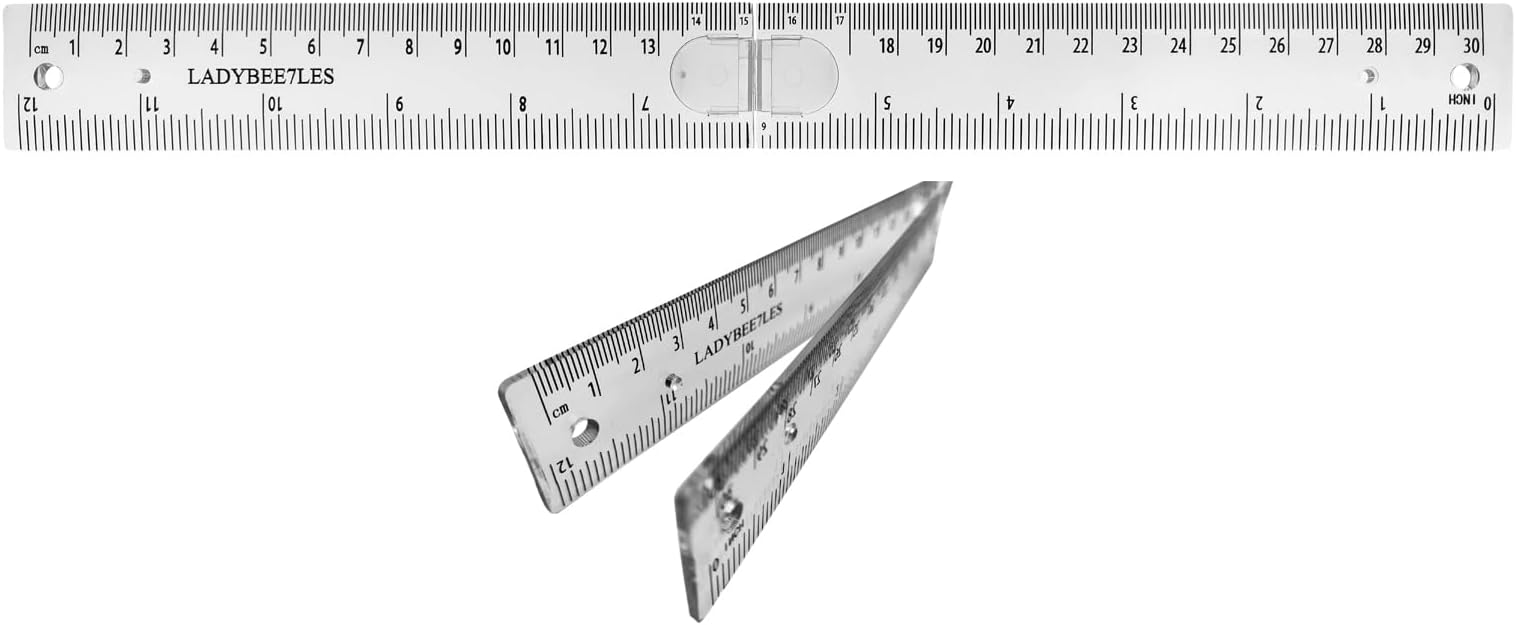 Innovative Design Folding Ruler Pack/1, unfolds to a Length of 30cm (12"), When Folded, it conveniently Reduces to a Compact Size of 15cm(6 "), Clear Ruler 12", Portable and Easy to Carry