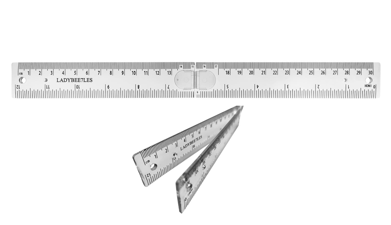 LADYBEE7LES Innovative Design Folding Ruler Pack/1, unfolds to a Length of 30cm (12"), When Folded, it conveniently Reduces to a Compact Size of 15cm(6 "), Clear Ruler 12", Portable and Easy to Carry
