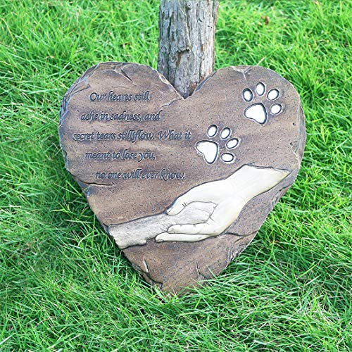 jinhuoba Heart-Shaped Dog Pet Memorial Stones, Hand-Painted Pet Grave Markers Tombstones for Garden Patio Backyard or Lawn,Sympathy Pet Dog Memorial Gifts Outdoor (Brown)