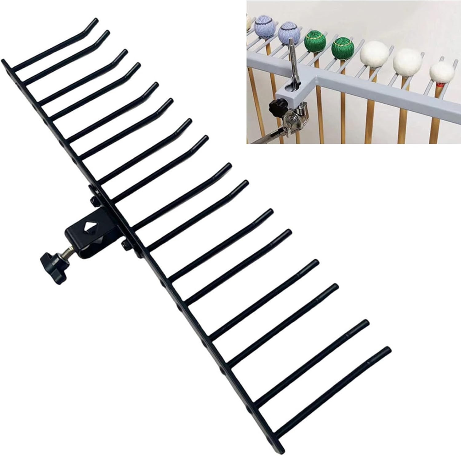 Drum Mallets Mount Holder Mountable Multi Pair Marimba Timpani Mallets Organizer Hanging Rack for 3/8'' to 7/16'' Diameter Percussion Mounting Rod (8 Pairs Mallets