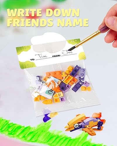 Miniatura 7 de Juego de 24 bloques de construcción de dinosaurios rellenos de San Valentín para niños, regalos de intercambio escolar y de aula con tarjetas del