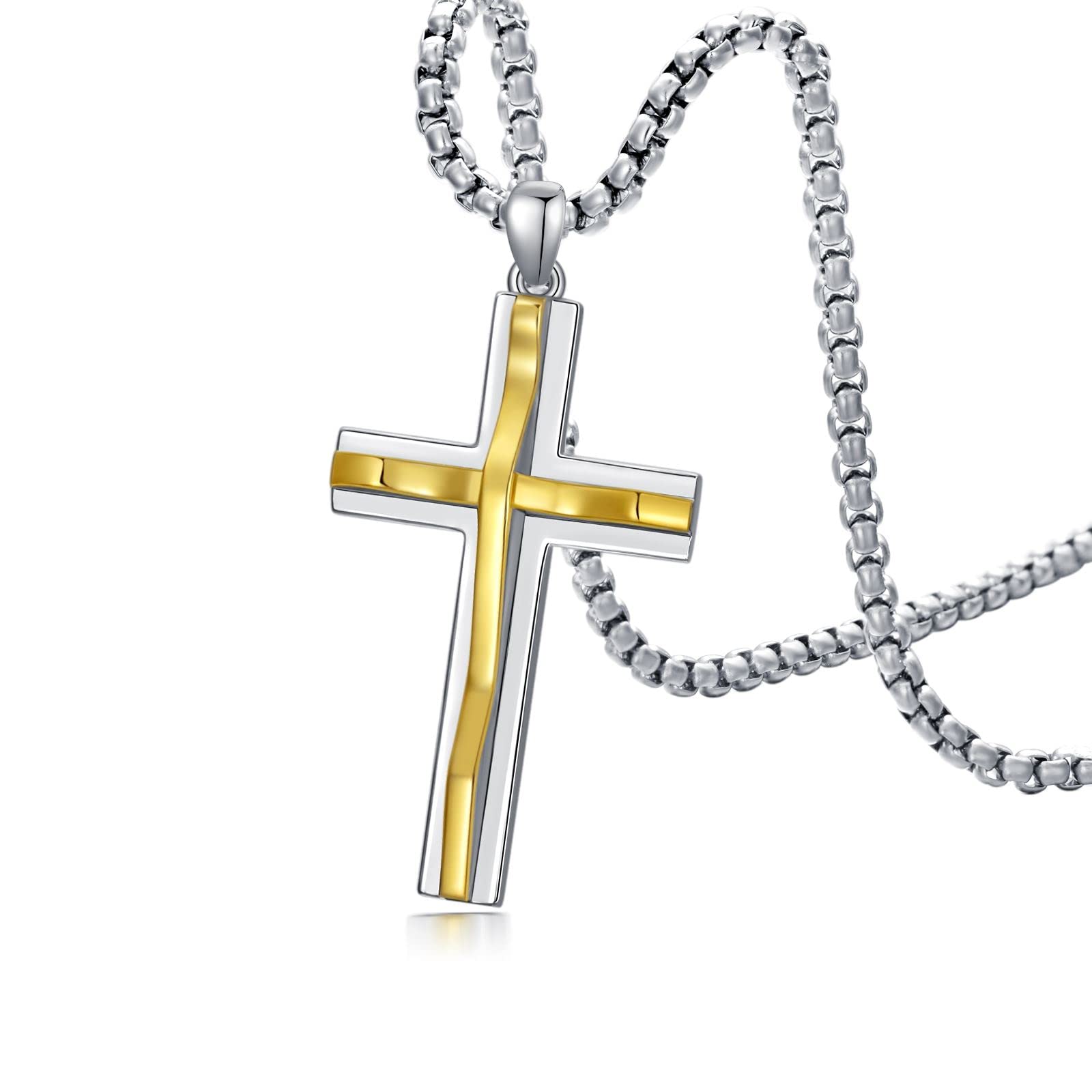 Kreuz Kette Herren 925 Silber Anhänger mit Edelstahlkette Christlicher Glaube Geschenk für Männer