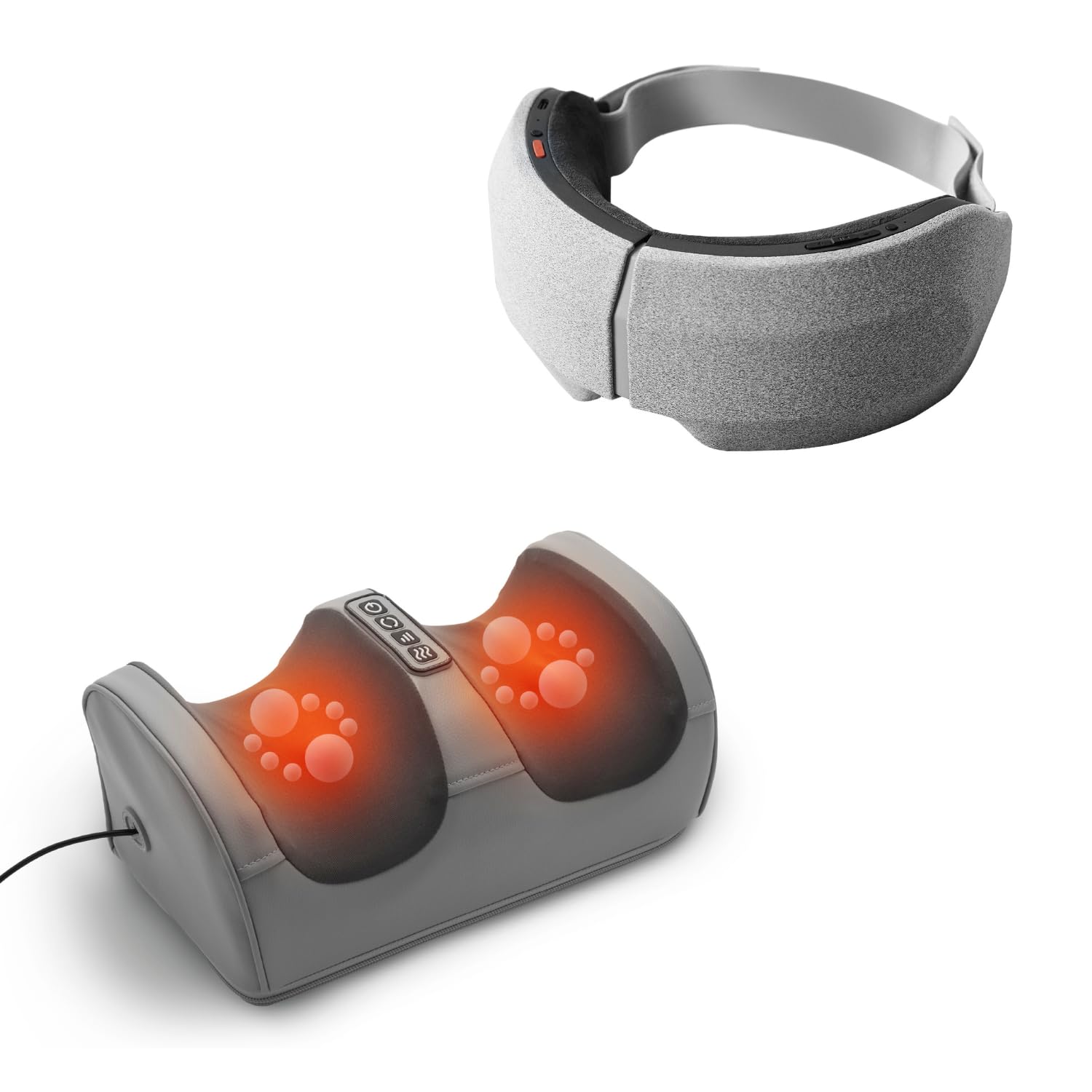 Sharper Image Relaxation Bundle - Kneading Foot Massager with Heat RealTouch Eye Mask with Hot Cold Therapy Air