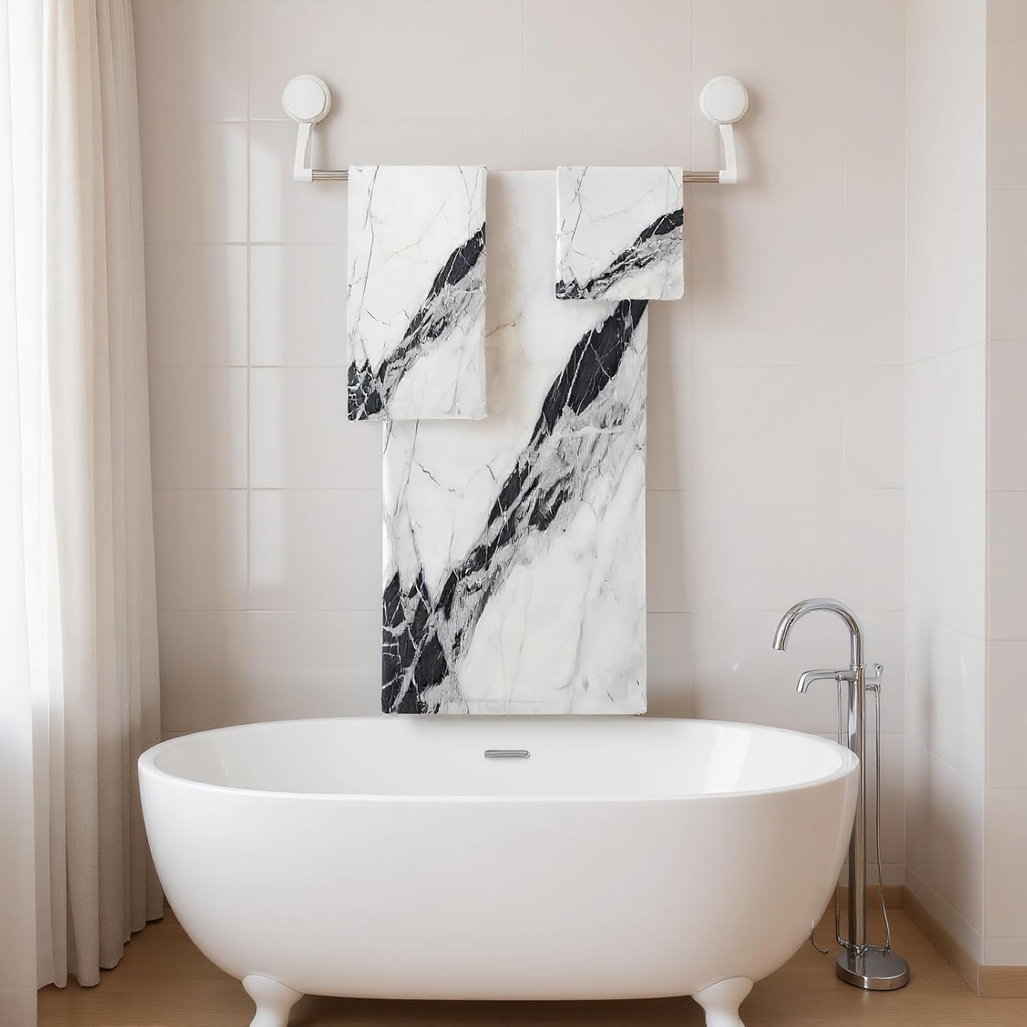 White Black Towels Set of 3, Marble Bath Towel,Marble Hand Towel,Washcloth, Multipurpose for Bathroom Hotel Gym Spa and Beach S0403222