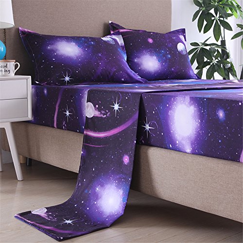 A Nice Night Galaxy 3D Printing Bed Sheet Bedding Set,Soft Microfiber Fitted Sheet Set,Galaxy Themed Sheets 4 Pcs Flat Sheet& Fitted Sheets With 2 Pillowcases (Full, 07) #TOP4