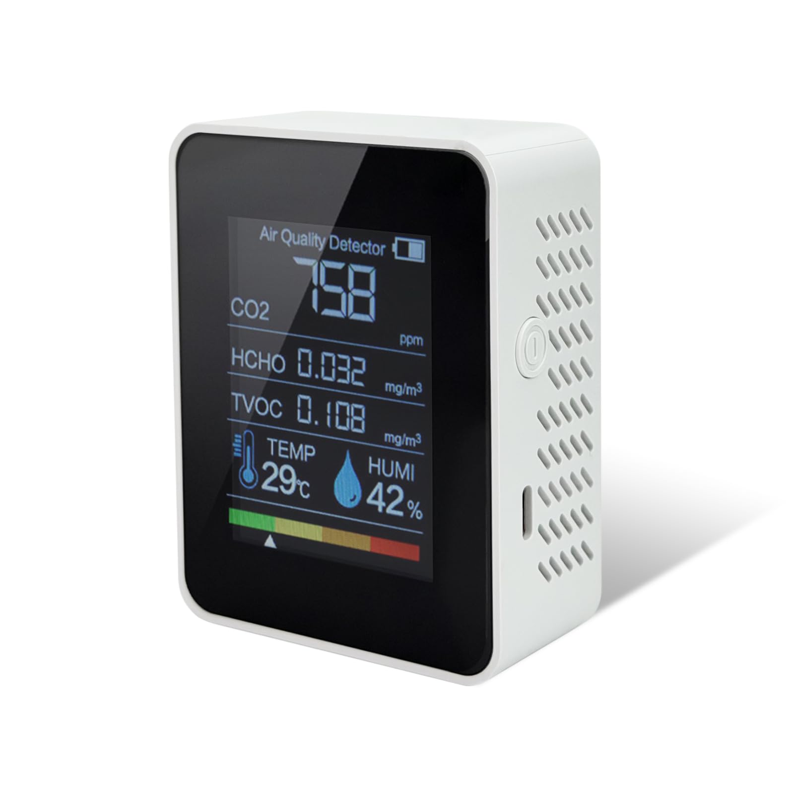 Carbon Dioxide Detector, Portable Formaldehyde TVOC Air Quality Monitor with Digital Display, Real Time Temperature Humidity Sensor, White