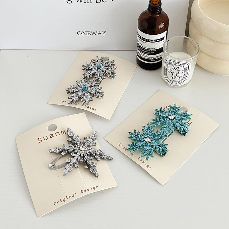 Miniatura 6 de mdgfge Pinza para el pelo de copo de nieve, accesorios para el cabello de Navidad para mujeres y niñas, pinzas para el cabello festivas, copos de