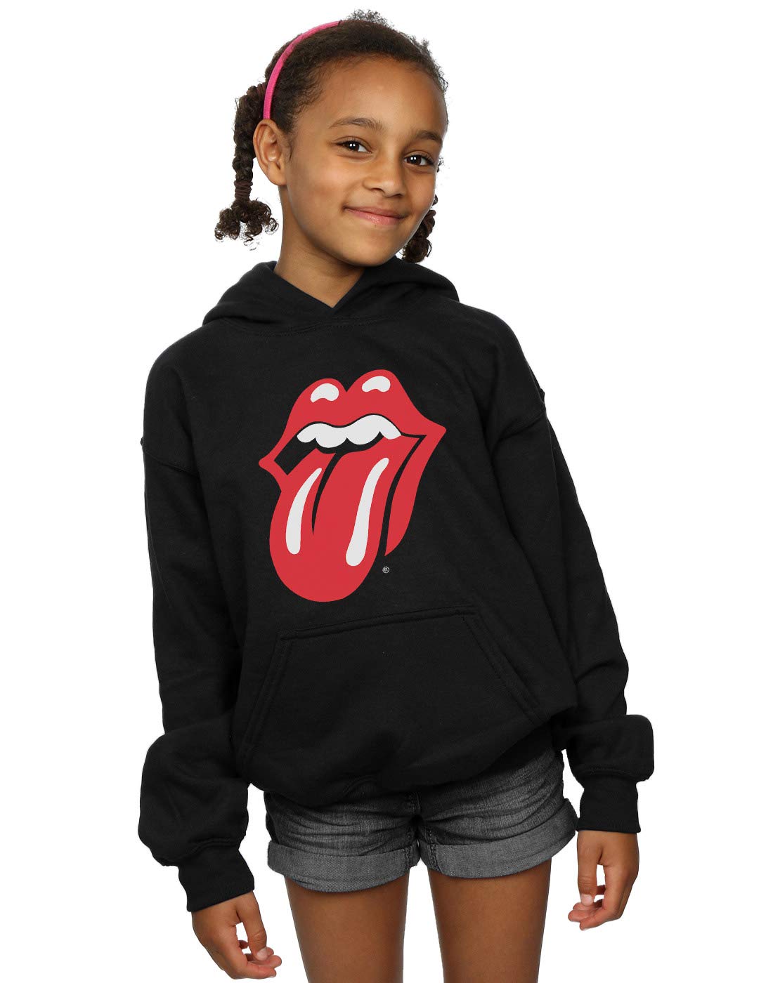 Absolute Cult Girls Black Rolling Stones Classic Tongue Hoodie 9-11 Years
