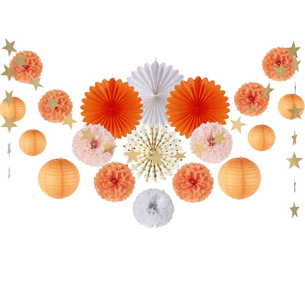 EASY JOY Orange Party Decoration Tissue Orange Paper Pom Poms for Women Hanging Paper Fans Lanterns Star String Hanging Garland for Wedding Baby Shower Birthday Party Supplies