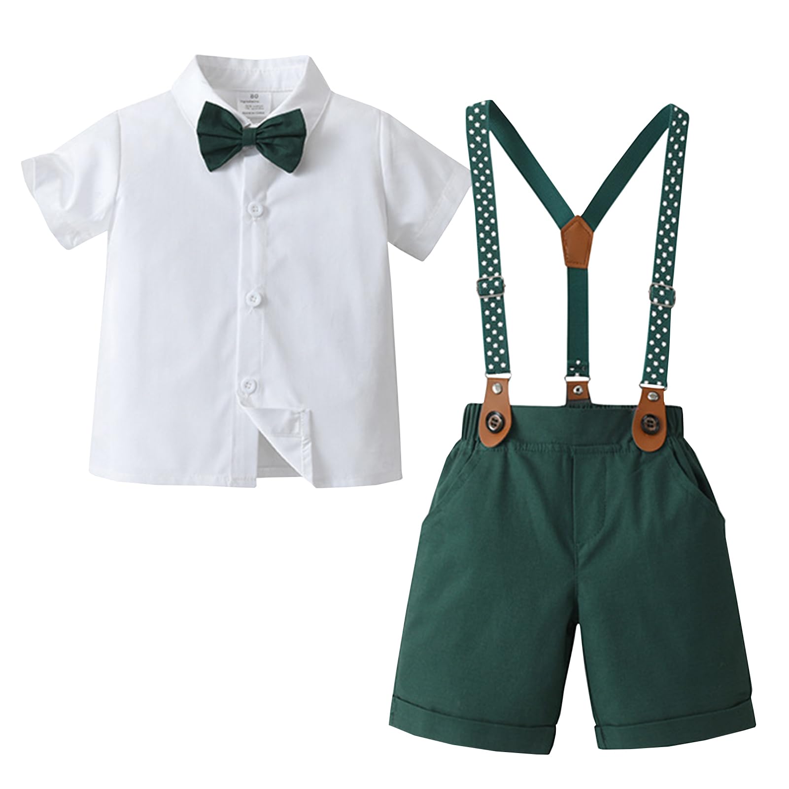 Completo Cerimonia Bambino, Ragazzo Camicia con Manica Corta + Papillon + Pantaloncini con Bretelle 4 Pezzi per Nozze Compleanno Matrimonio Partito