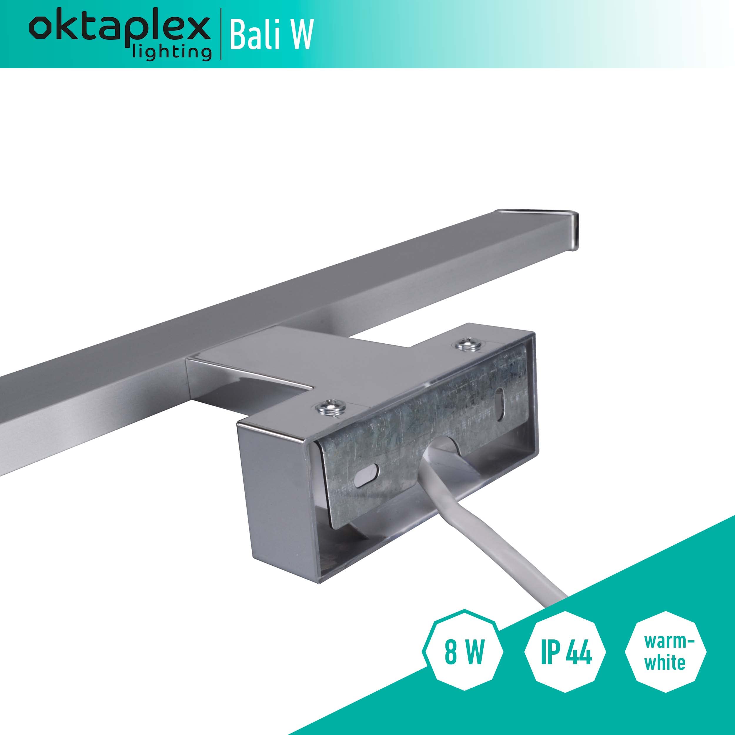 oktaplex lighting Lampe à miroir LED salle de bain BALI W 40cm 8W | Applique murale pour bain Lampe à miroir murale 640lm 3000K blanc chaud